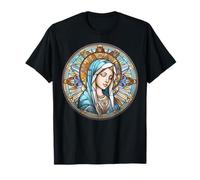 Mary Blessed Mother Jesus Catholic Christian Stained Glass T-Shirt