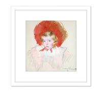 Mary Cassatt Child With Red Hat Drawing 8X8 Inch Square Wooden Framed Wall Art Print Picture with Mount Artery8 White One Size