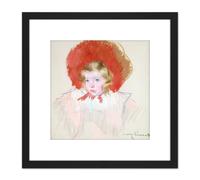 Mary Cassatt Child With Red Hat Drawing 8X8 Inch Square Wooden Framed Wall Art Print Picture with Mount Artery8 Black One Size
