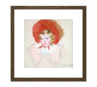 Mary Cassatt Child With Red Hat Drawing 8X8 Inch Square Wooden Framed Wall Art Print Picture with Mount Artery8 Brown One Size