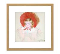 Mary Cassatt Child With Red Hat Drawing 8X8 Inch Square Wooden Framed Wall Art Print Picture with Mount Artery8 Light Oak One Size
