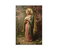 Mary Clutching Her Son’s Folded Burial Shroud, Standing before An Empty Tomb As Spring Blossoms Bloom Around Her Feet. Contemporary Wall Mural - Decorative Hanging Poster Art 24x36inch(60x90cm)