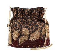 MARY FRANCES A Little Wild Crossbody Handbag - Leopard Print Beaded Evening Bag with Gold Leaf Embellishments, Luxury Animal Print Clutch with Removable Chain Strap, Designer Women’s Statement Purse