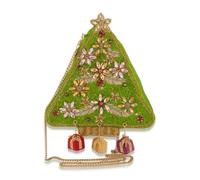 Mary Frances Decked Out Crossbody Handbag - Christmas Tree Hand Beaded Holiday Evening Bag with Gift Box Details, Festive Green Clutch with Removable Chain Strap, Women’s Holiday Statement Party Purse