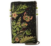 MARY FRANCES Enchanting Evening Crossbody Phone Bag - Hand Beaded Black Floral Butterfly Designer Phone Clutch, Midnight Jungle Inspired Evening Bag with Removable Chain Strap, Women’s Statement Bag