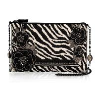Mary Frances Primal Balance Crossbody Handbag - Removable Beaded Chain Strap, Zipper Closure, Back & Inside Slit Pockets, Zebra Stripe Beaded Design, Black & White