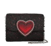 MARY FRANCES True Love Crossbody Handbag - Hand Beaded Clutch with Removable Chain Strap, Black Evening Bag with Red Heart, Designer Purse for Women, Evening & Special Occasion Bag