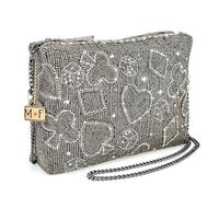 Mary Frances Well Suited Beaded Clutch Handbag with Playful Card Pattern and Chic Removable Chain Strap, Pewter