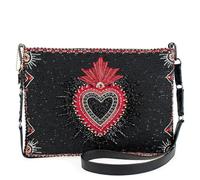 Mary Frances Women's Beaded Sacred Soul Searcher BeadedSacred Heart Crossbody Handbag, Black, One Size