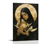 Mary Gathers Injured Birds from Broken Rooftops, Holding Each Gently until Their Wings Glow with Life Again. Contemporary Wall Mural - Decorative Hanging Poster Art 08x12inch(20x30cm)