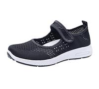 Mary Jane Air Cushion Shoes for Women Arch Support Running Walking Breathable Slip on Memory Foam Casual Wedge Gym for Work Shoes Trainers Extra Wide Diabetic Adjustable Wide Fit Sneaker Sport Black