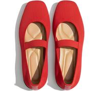 Mary Jane Flats Squire Toe, Knit Ballet Flats with Elastic Strap for Everyday Wear, Lightweight and Breathable, Avaliable in Black, Red, Cream, Brown, Red, 8.5 UK