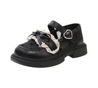 Mary Jane Girls Flat Buckle Strap Round Toe Princess Shoes Bow And Beads Mouth Shallow Soft Elegant Children Wedding Party Shoes, G the Black, 1/1.5 UK