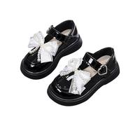 Mary Jane Girls Flat Buckle Strap Round Toe Princess Shoes Bow And Beads Mouth Shallow Soft Elegant Children Wedding Party Shoes, E the Black, 1.5 UK
