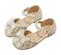 Mary Jane Heels for Girl Mary Jane Shoes Ballerina with Satin Ankle Tie for Wedding Birthday Kids School Shoes 36 (Beige, 2.5 Big Kids)