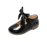 Mary Jane Low Shoes for Girls - Princess Shoes with Bow Ballet Flats Dance Shoes Round Toe Leather Shoes Non-Slip Sole Dress Shoes Flat Ballet Shoes for Birthdays, black, 6 UK Child