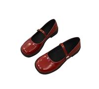 Mary Jane Low Shoes for Women Flat Casual Ballet Flats Retro Buckle Strap Single Shoes Mary Jane Shoes Women's Low Heel Slip On Flats Closed Toe Evening Shoes, red, 6 UK