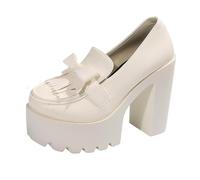 Mary Jane Platform Spit Wedge Pumps Block Heel Strappy Shoe, beige, 8.5 UK