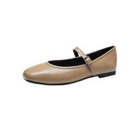 Mary Jane Shoes Female Versatile Chic Women's Slip On Flats(Khaki,5UK)