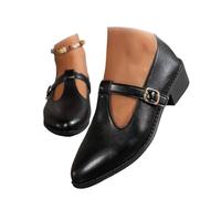 Mary Jane Shoes for Women, Classic T-Strap Ballet Flats Women's PU Leather Penny Loafers Slip On Dressy Shoes for Office Work (39EU,Matte Black)