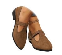 Mary Jane Shoes for Women, Classic T-Strap Ballet Flats Women's PU Leather Penny Loafers Slip On Dressy Shoes for Office Work (39EU,Brown)