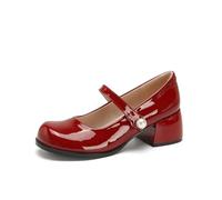 Mary Jane Shoes for Women Comfortable Vintage Pearls Smart Party Dresses Wedding Shoes Flats Gentle Lightweight Slip Resistant Dinner Court Pumps Red 2.5