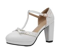 Mary Jane Shoes for Women,Mary Janes Pumps,Cute Platform Bowknot,Heels,Vintage Buckle,Simple Design,Closed Toe,Water-Resistant Sole,for Party,Wedding,Theater Performance,Daily White