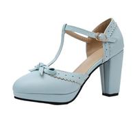 Mary Jane Shoes for Women,Mary Janes Pumps,Cute Platform Bowknot,Heels,Vintage Buckle,Simple Design,Closed Toe,Water-Resistant Sole,for Party,Wedding,Theater Performance,Daily Blue