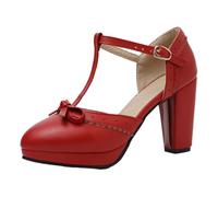 Mary Jane Shoes for Women,Mary Janes Pumps,Cute Platform Bowknot,Heels,Vintage Buckle,Simple Design,Closed Toe,Water-Resistant Sole,for Party,Wedding,Theater Performance,Daily Red