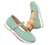 Mary Jane Shoes for Women, Orthopedic Mary Janes Hollow Out Comfy PU Round Toe Ballet Flats Shoes for Women Work Dressy (Green,36EU)
