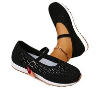 Mary Jane Shoes for Women, Orthopedic Mary Janes Hollow Out Comfy PU Round Toe Ballet Flats Shoes for Women Work Dressy (Black,40EU)
