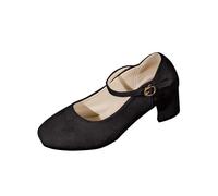 Mary Jane Shoes for Women Wide Fit Ladies Flock Mid Block Heels Mary Janes Buckle Strap hallow Mouth Japanese Sweet Lolita Princess Shoes Court Shoes Comfort Support Work Pumps Formal Smart Office