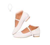 Mary Jane Shoes for Women, Women's Chunky Low Block Heels Mary Jane Square Toe Ankle Strap Slip on Casual Dressy Shoes Comfortable PU Leather Penny Loafers (White,38EU)
