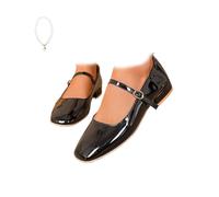 Mary Jane Shoes for Women, Women's Chunky Low Block Heels Mary Jane Square Toe Ankle Strap Slip on Casual Dressy Shoes Comfortable PU Leather Penny Loafers (Black,40EU)
