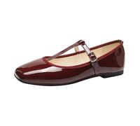 Mary Jane Shoes for Women,Women's Flat Shoes,Mary Janes Flats Square Toe,Low Block Heels Marys Jane Comfortable,Low Heel Shoe Women,with Adjustable Ankle Strap,for Womens Dressy Work Red