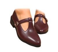 Mary Jane Shoes for Women, Women's PU Leather Penny Loafers Classic T-Strap Ballet Flats Slip On Casual Dressy Shoes for Office Work (Burgundy,40EU)