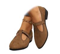 Mary Jane Shoes for Women, Women's PU Leather Penny Loafers Classic T-Strap Ballet Flats Slip On Casual Dressy Shoes for Office Work (Brown,41EU)