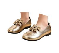 Mary Jane Shoes Girls Glitter Square Toe Leather Shoes with Double Bow Soft and Comfortable Sequin Dance Shoes for Toddlers Roman Sandals Beach Sandals, gold, 2 UK