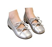 Mary Jane Shoes Girls Glitter Square Toe Leather Shoes with Double Bow Soft and Comfortable Sequin Dance Shoes for Toddlers Roman Sandals Beach Sandals, silver, 8 UK Child