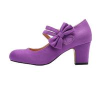 Mary Jane Shoes Women's Bowknot Heel Shoes Retro Heels Vintage Pumps Faux Suede Shoes Closed Round Toe Pumps Dirndl Shoes Office Comfortable Wedding Shoes, purple, 12 UK