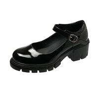 Mary Jane Shoes Women's Casual Four Seasons Plain Non-Slip Square Heels Round Toe Breathable Buckle Strap Work Shoes Goth Shoes, black, 8.5 UK