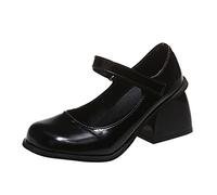 Mary Jane Shoes Women's Casual Women Faux Leather Solid Colour Thick Sole Square Heels Slip On Lazy People Round Toe Shoes Mary Jane Shoes, black, 5 UK