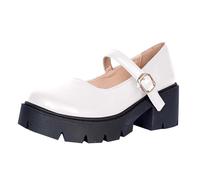 Mary Jane Shoes Women's Chunky Platform Princess Shoes Square Heel Leather Shoes with Buckle Classic Round Toe Slingback Shoes Elegant Lolita Women's Shoes Soft Flat Shoes, beige, 9.5 UK