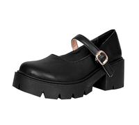 Mary Jane Shoes Women's Chunky Platform Princess Shoes Square Heel Leather Shoes with Buckle Classic Round Toe Slingback Shoes Elegant Lolita Women's Shoes Soft Flat Shoes, black, 6 UK