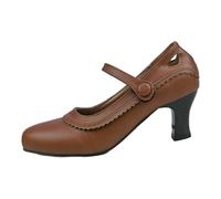 Mary Jane Shoes Women's Closed Toe High Heels Women's Stilettos with Round Toe Elegant Shoes for Wedding, Prom, Bride, Work, Bride, Bride, Bridesmaid, Mary Jane Ballet Flats, brown, 2/2.5 UK