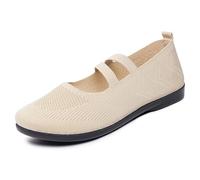Mary Jane Shoes Women's Mesh Ballet Flats Dance Trainers Lightweight Breathable Low Shoes Slip-On Shoes Soft Flat Loafer Fashion Comfortable Women's Shoes Casual Shoes Summer Shoes, beige, 5 UK