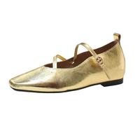 Mary Jane Shoes Women's Square Toe Silver Ballet Flats Flat Loafers Adjustable Buckle Women's Shoes Elegant Dance Shoes Modern Plain Dress Shoes Low Shoes Bridal Shoes, gold, 2/2.5 UK