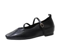 Mary Jane Shoes Women's Square Toe Silver Ballet Flats Flat Loafers Adjustable Buckle Women's Shoes Elegant Dance Shoes Modern Plain Dress Shoes Low Shoes Bridal Shoes, black, 8 UK
