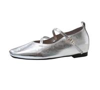 Mary Jane Shoes Women's Square Toe Silver Ballet Flats Flat Loafers Adjustable Buckle Women's Shoes Elegant Dance Shoes Modern Plain Dress Shoes Low Shoes Bridal Shoes, silver, 6 UK