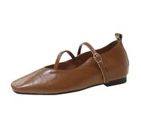 Mary Jane Shoes Women's Square Toe Silver Ballet Flats Flat Loafers Adjustable Buckle Women's Shoes Elegant Dance Shoes Modern Plain Dress Shoes Low Shoes Bridal Shoes, brown, 4 UK